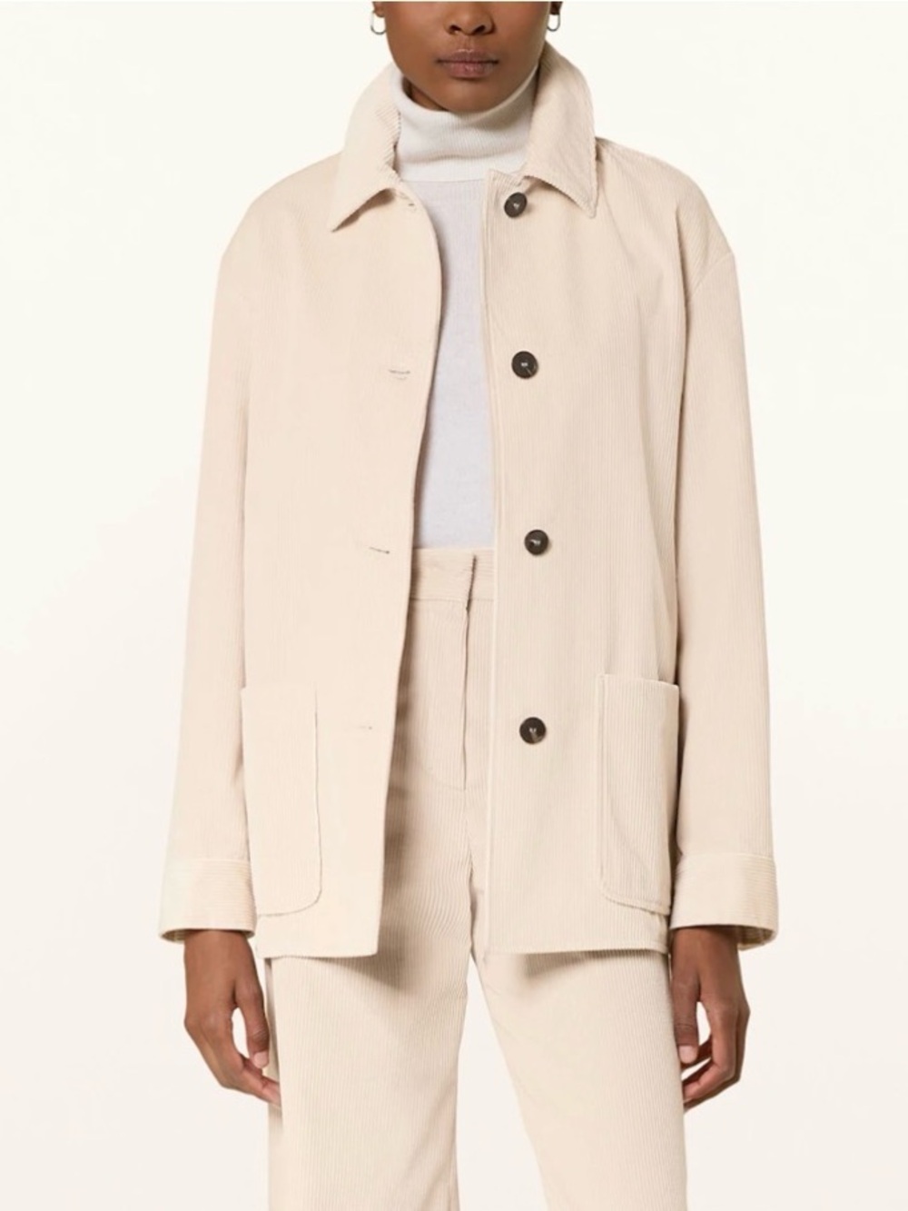 MaxMara Studio Cream Corduroy 100% Cotton Button-Front Minimalist Jacket Size 10